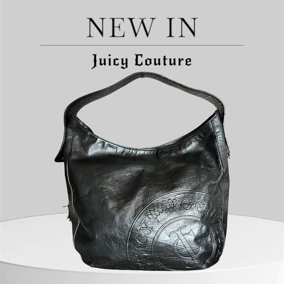 Juicy Couture Black Leather Shoulder Satchel Purse & Wristlet - Picture 2 of 16